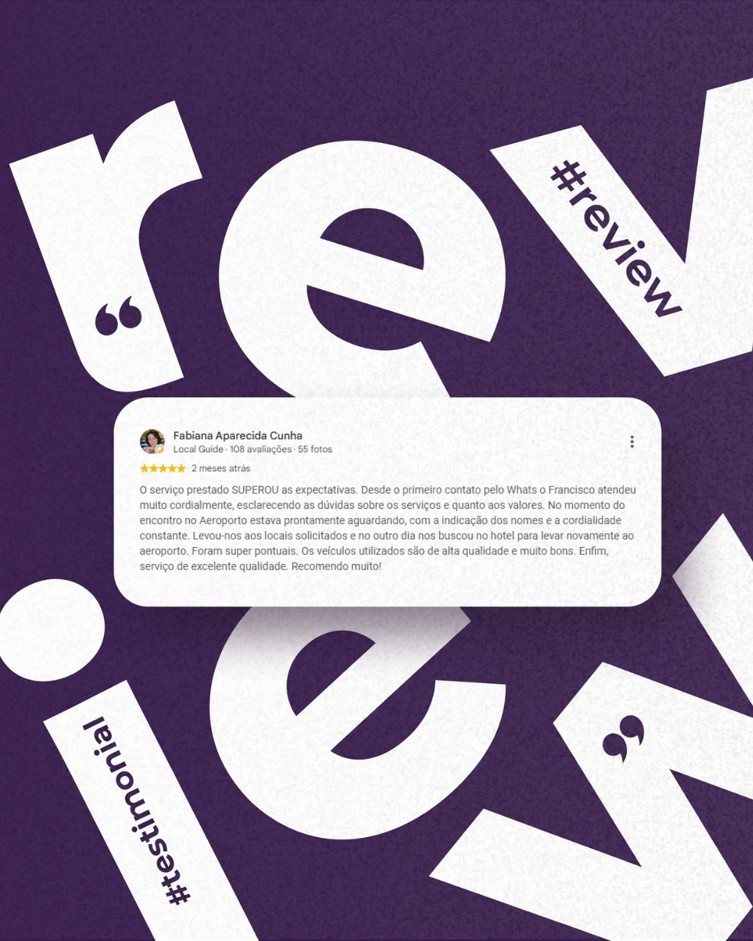 Post estático de 10 de outubro: Avaliação de cliente · #review